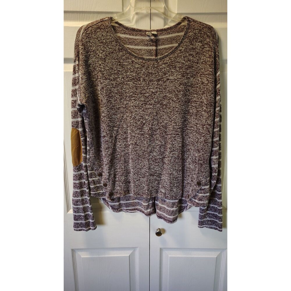 Cato 18/20W Marled Purple Knit Sweater Striped Sleeves Elbow Patch Plus Size